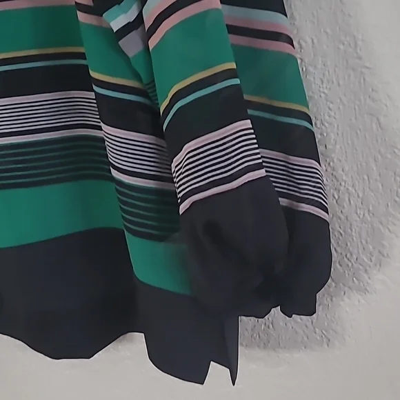 ALFANI Medium Green Multi colored striped blouse - Picture 4 of 7